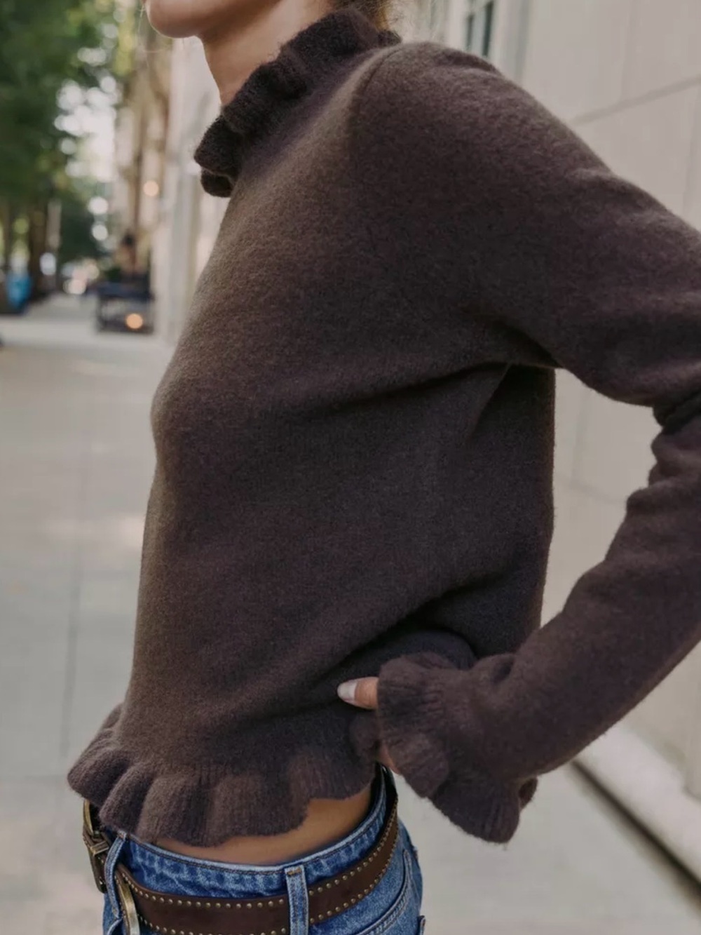ZARA Ruffle Knit Sweater Brown XL NWT - Picture 3 of 14